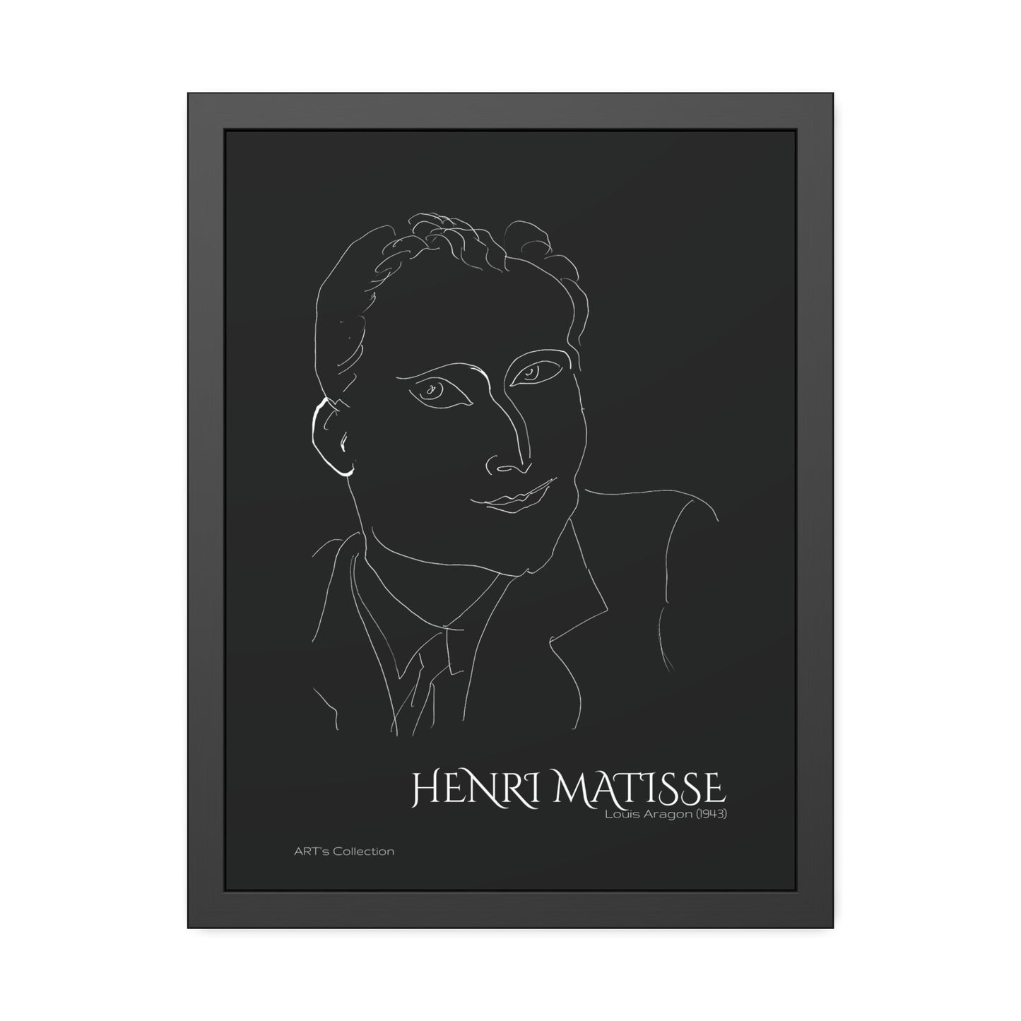 Louis Aragon (1943) black édition by Henri Matisse / Affiche Encadrée série ART's Collection