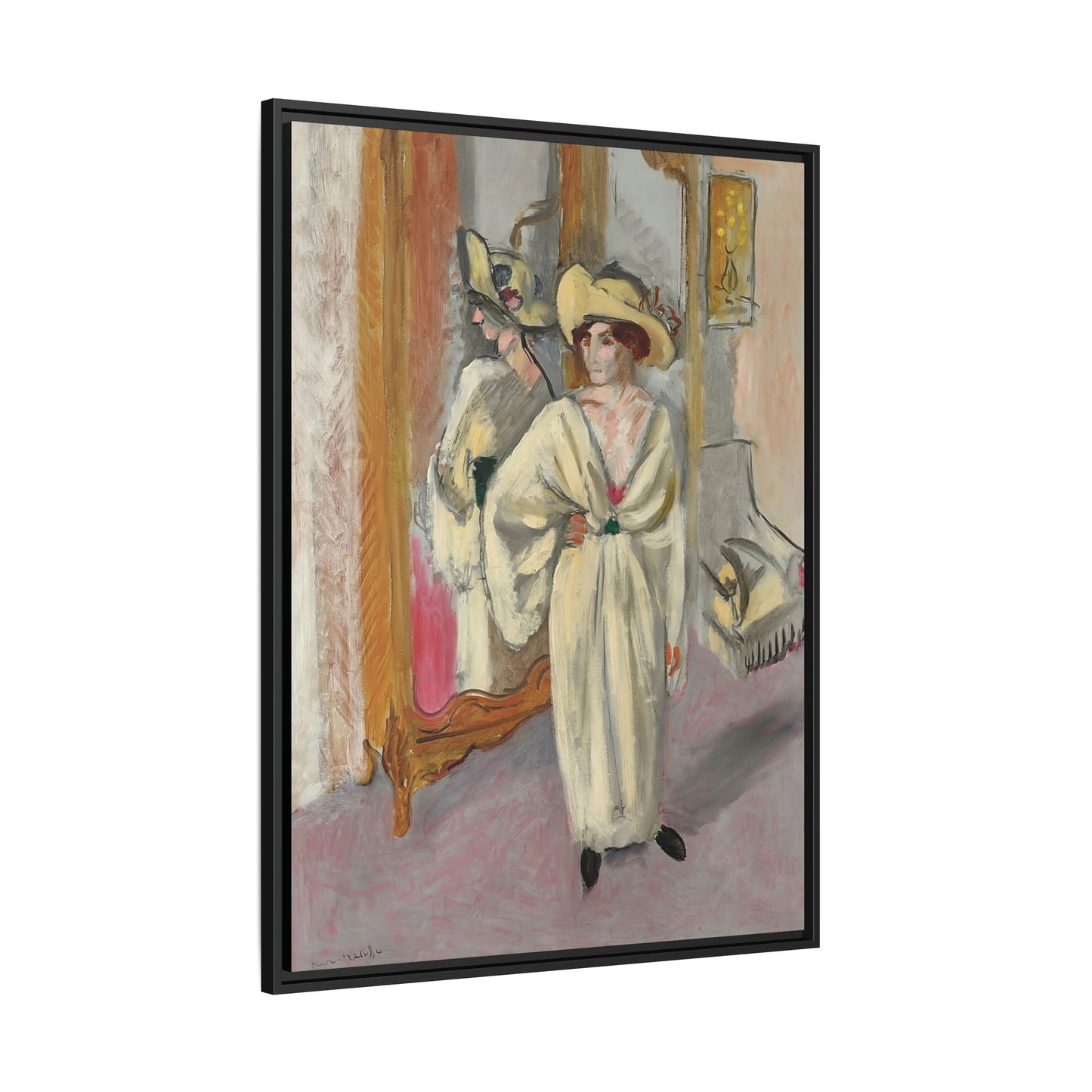 Femme en blanc debout devant une glace (1918-1919) by Henri Matisse / Toile encadrée sur caisse américaine