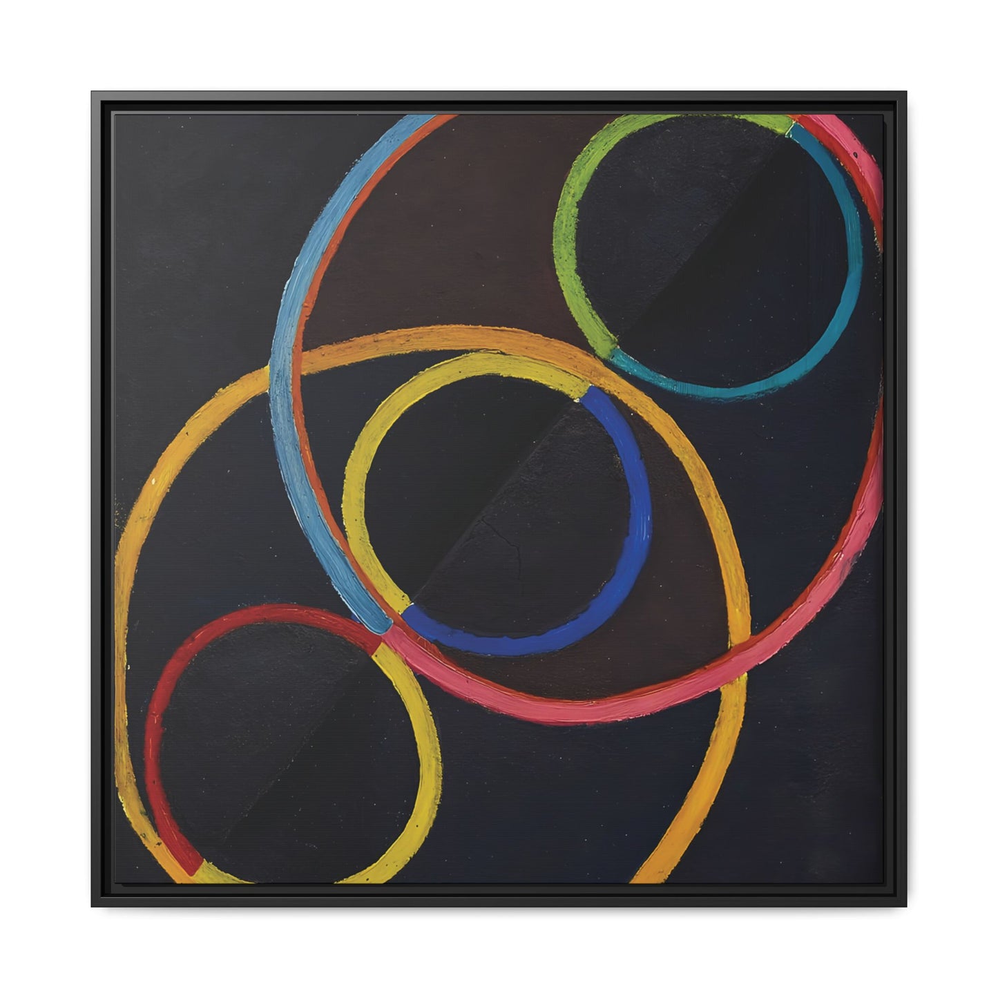 Relief noir avec des cercles de couleur  by Robert Delaunay  / Toile encadrée sur caisse américaine