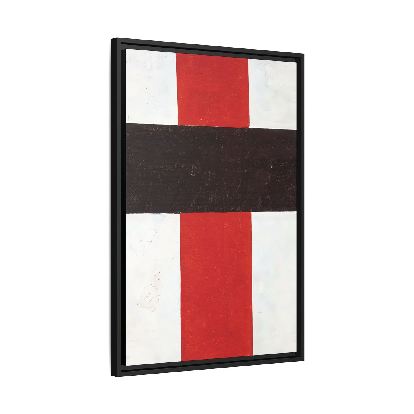 Large cross in black over red on white (1920) by Kazimir Malevich  / Toile encadrée sur caisse américaine