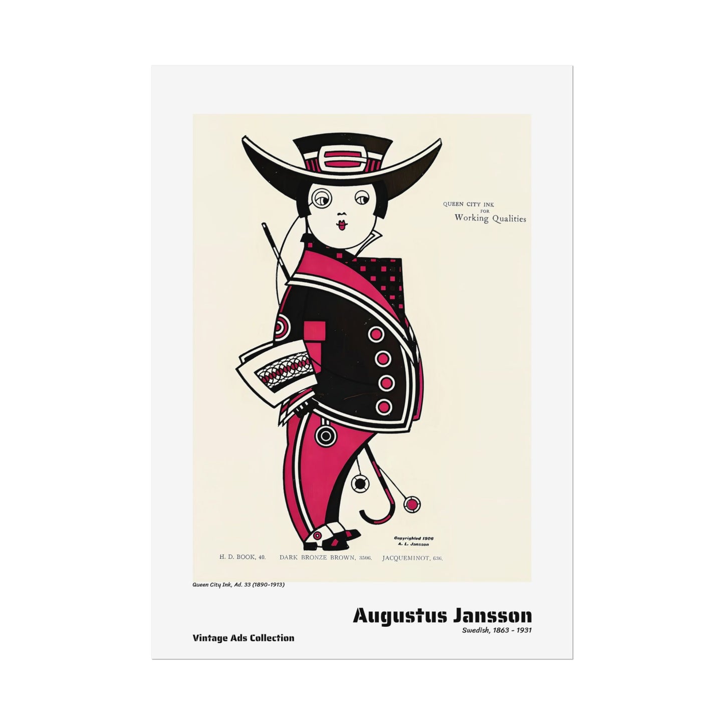 Queen City Ink, Ad. 33 (1890-1913) by Augustus Jansson / Affiche imprimée - Série Vintage Ads Collection