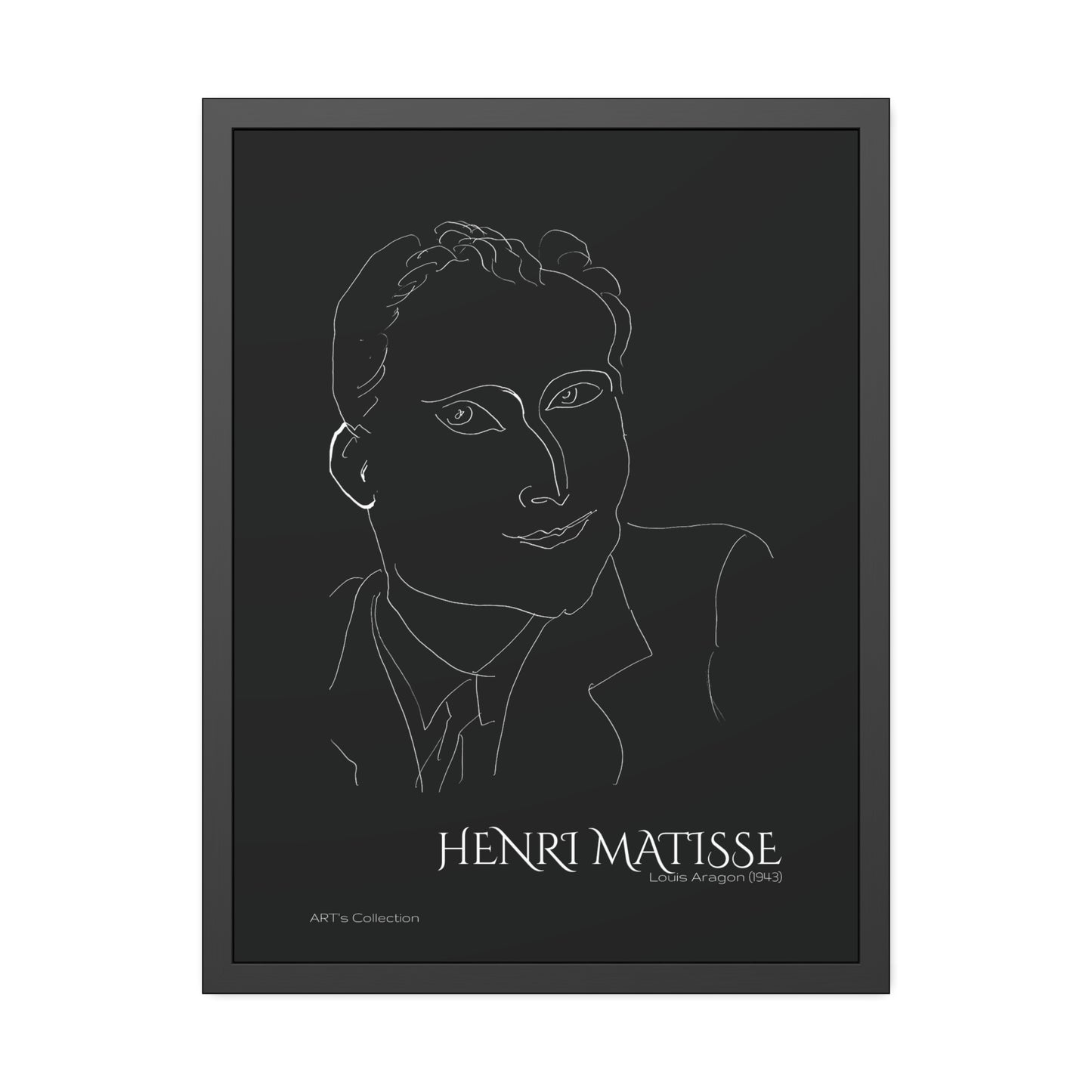Louis Aragon (1943) black édition by Henri Matisse / Affiche Encadrée série ART's Collection