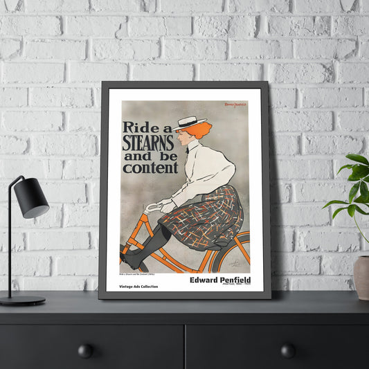 Ride a Stearn and Be Content (1896) by Edward Penfield / Affiche Encadrée Série Vintage Ads Collection