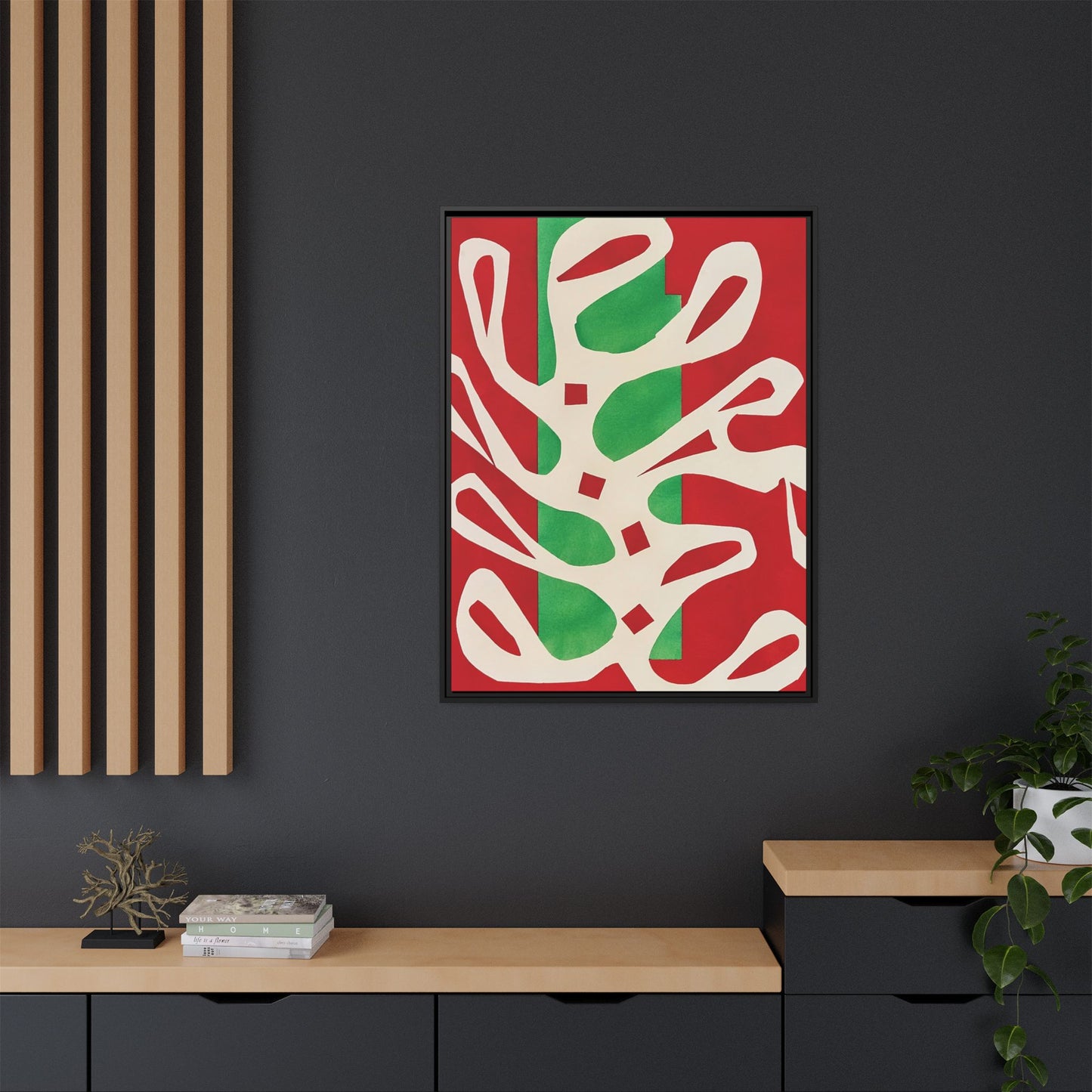 Henri Matisse / Algue blanche sur fond rouge et vert (1947) / Toile encadrée sur caisse américaine