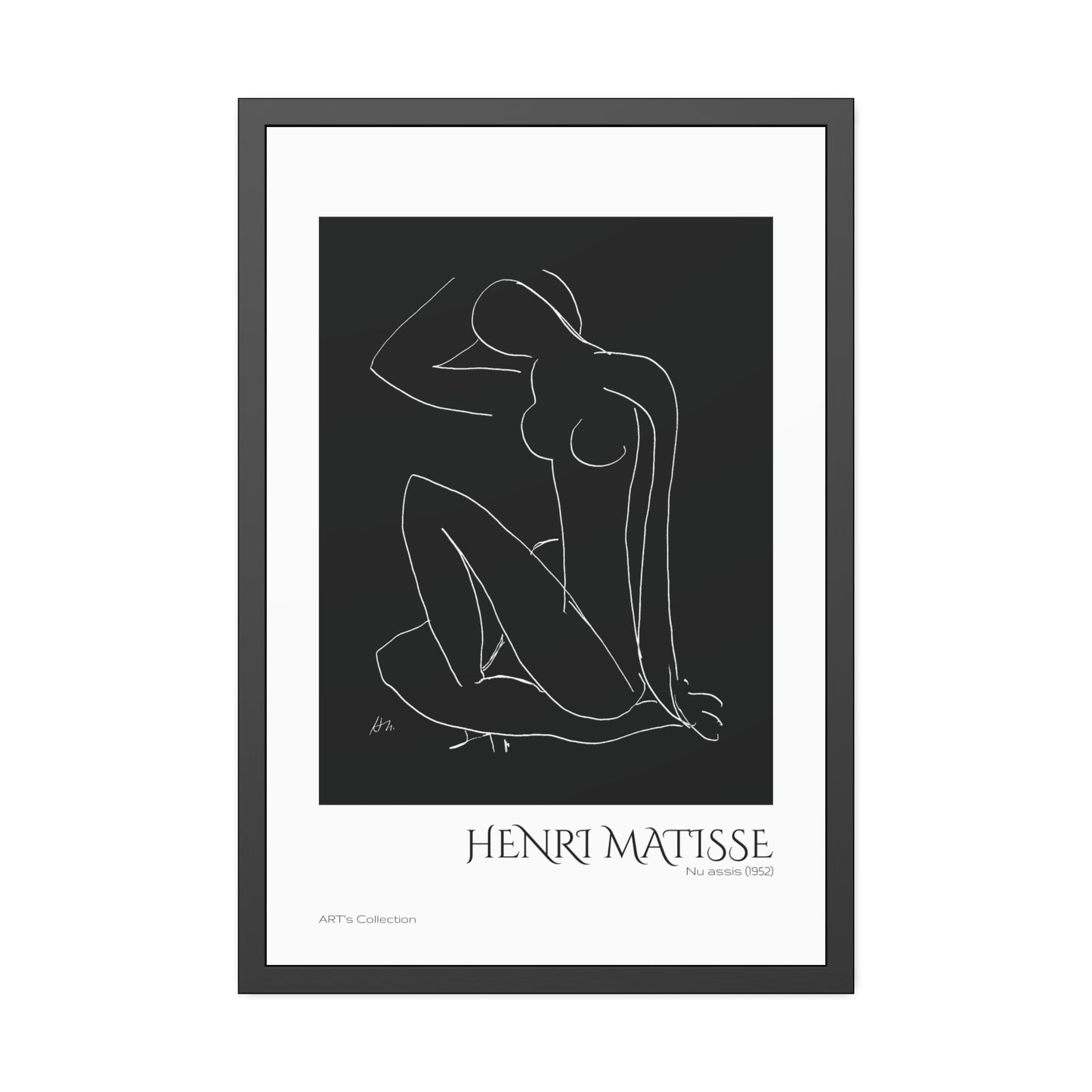 Nu assis (1952) by Henri Matisse version noire et blanche/ Affiche Encadrée série ART's Collection