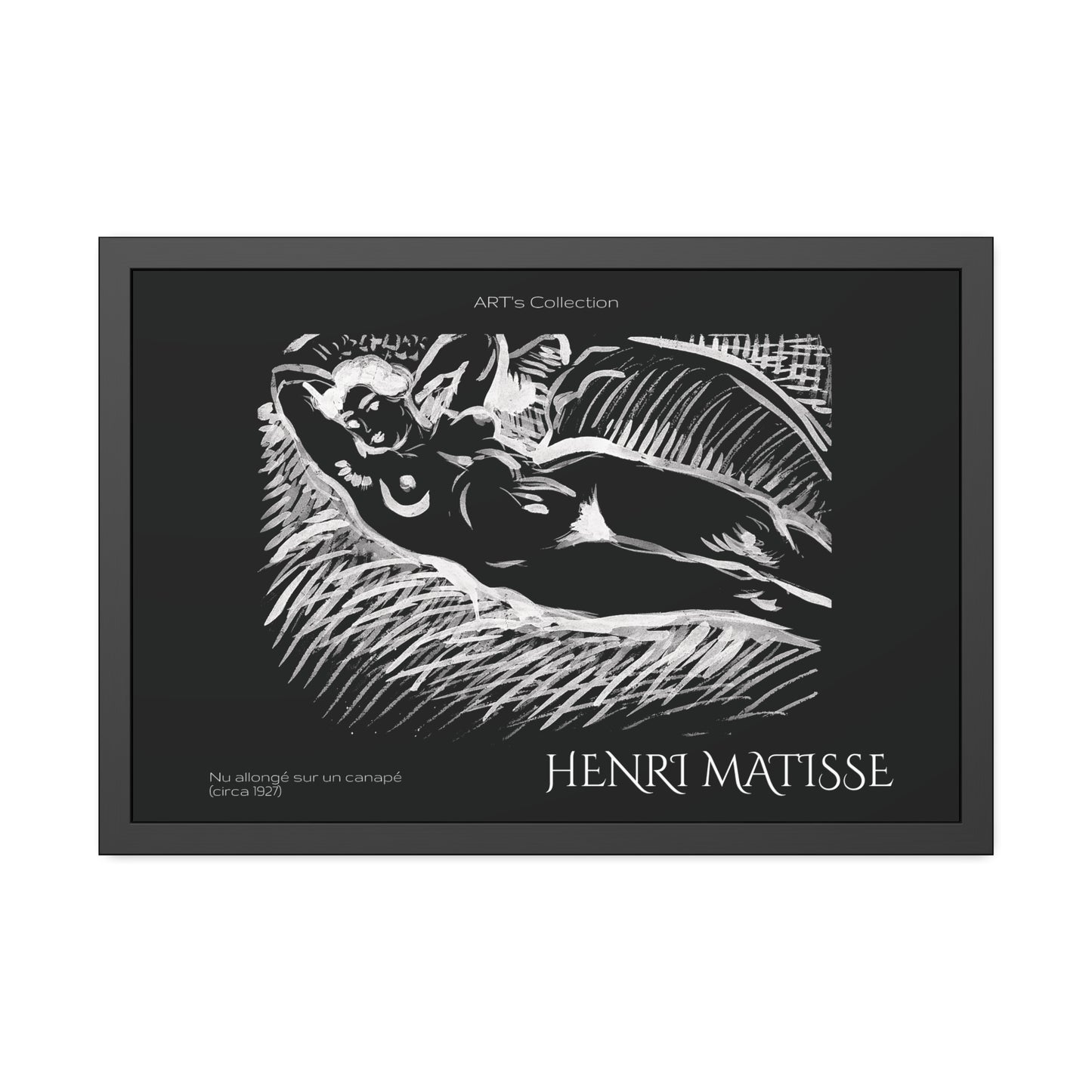 Nu allongé sur un canapé (circa 1927) black édition by Henry Matisse  / Affiche Encadrée série ART's Collection