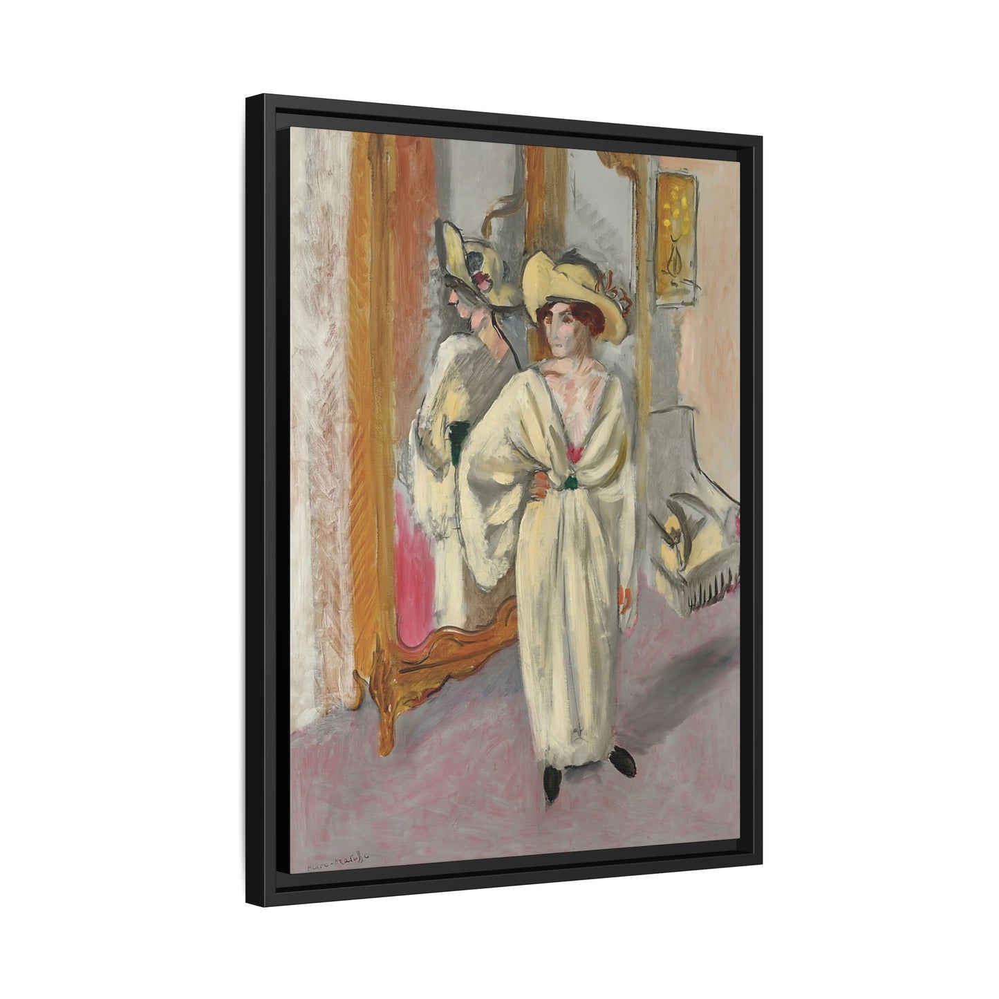 Femme en blanc debout devant une glace (1918-1919) by Henri Matisse / Toile encadrée sur caisse américaine