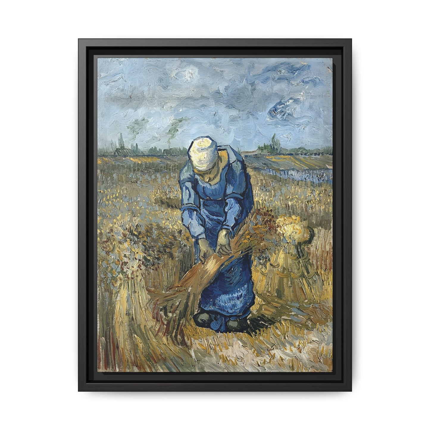 Peasant Woman Binding Sheaves (After Millet) by Vincent van Gogh / Toile encadrée sur caisse américaine