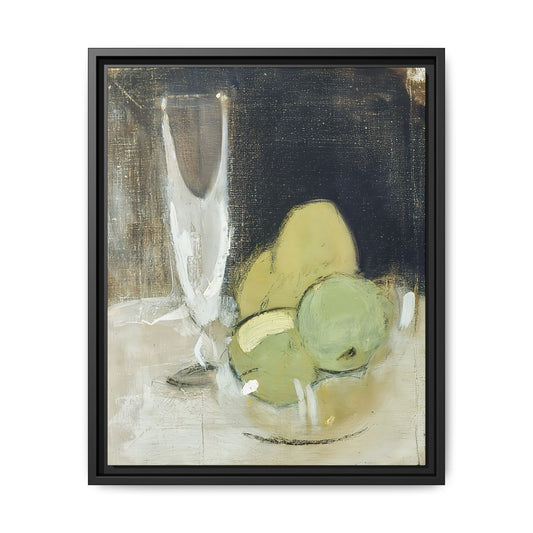 Green Apples And Champagne Glass (1934) by Helene Schjerfbeck  / Toile encadrée sur caisse américaine