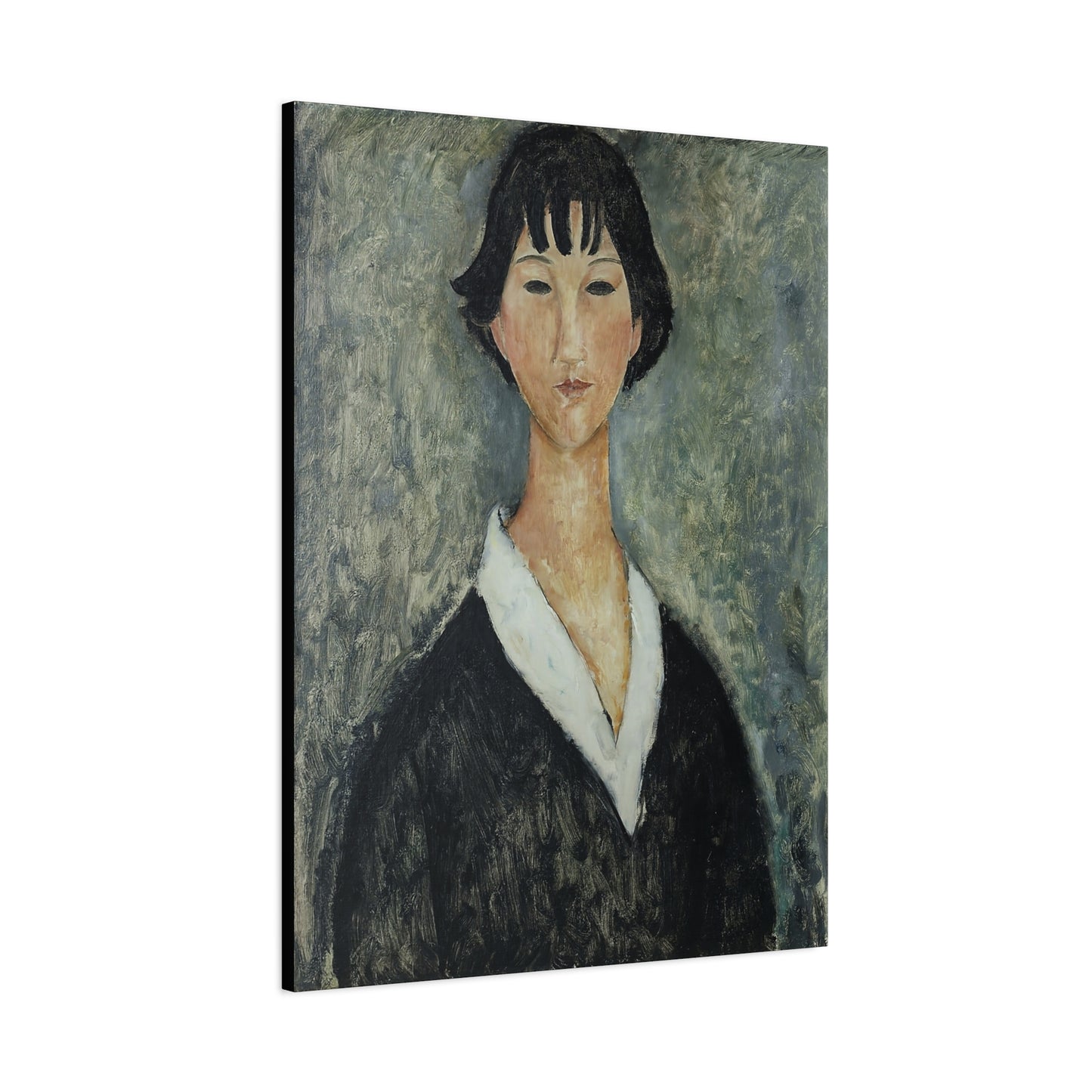 Jeune Fille Aux Cheveux Noirs (1918-1919) by Amedeo Modigliani / Reproduction Fine Art sur Toile / Flanc Large Epaisseur 3.2 cm - 1.25 inch