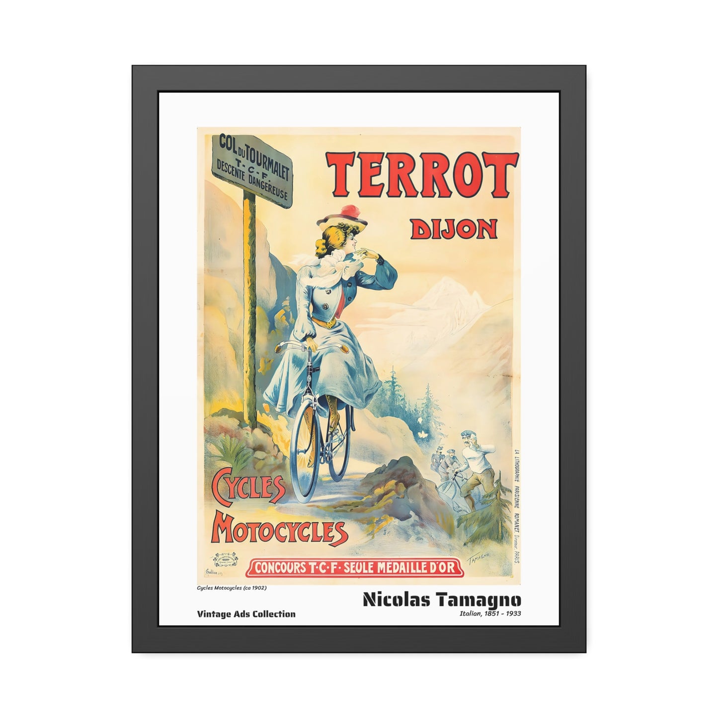Cycles Motocycles (ca 1902)  by Nicolas Tamagno / Affiche Encadrée Série Vintage Ads Collection