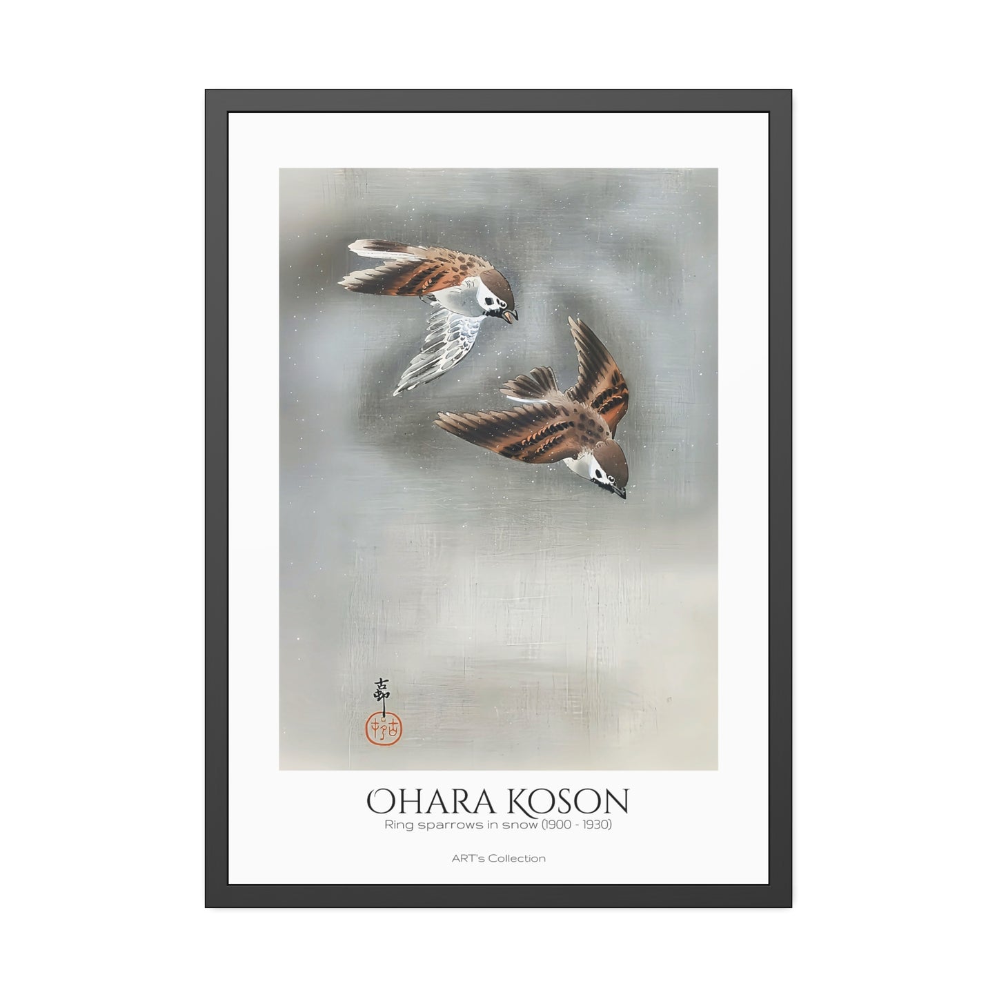 Ring sparrows in snow (1900-1930) by Ohara Koson / Affiche Encadrée série ART's Collection