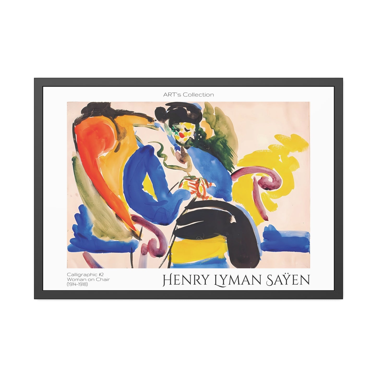 Calligraphic #2 Woman on Chair (1914-1918) by Henry Lyman Saÿen  / Affiche Encadrée série ART's Collection