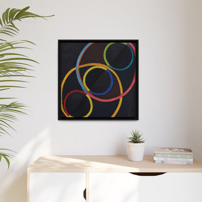 Relief noir avec des cercles de couleur  by Robert Delaunay  / Toile encadrée sur caisse américaine