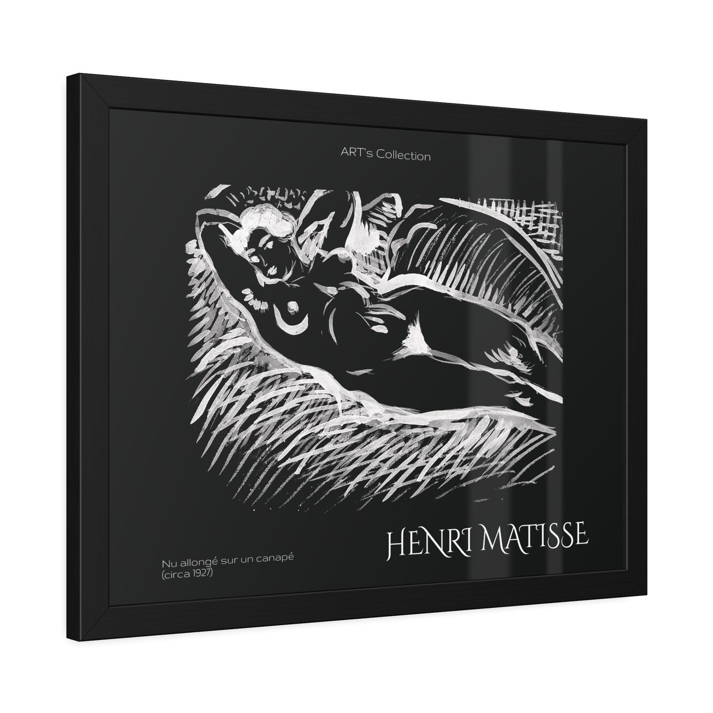 Nu allongé sur un canapé (circa 1927) black édition by Henry Matisse  / Affiche Encadrée série ART's Collection