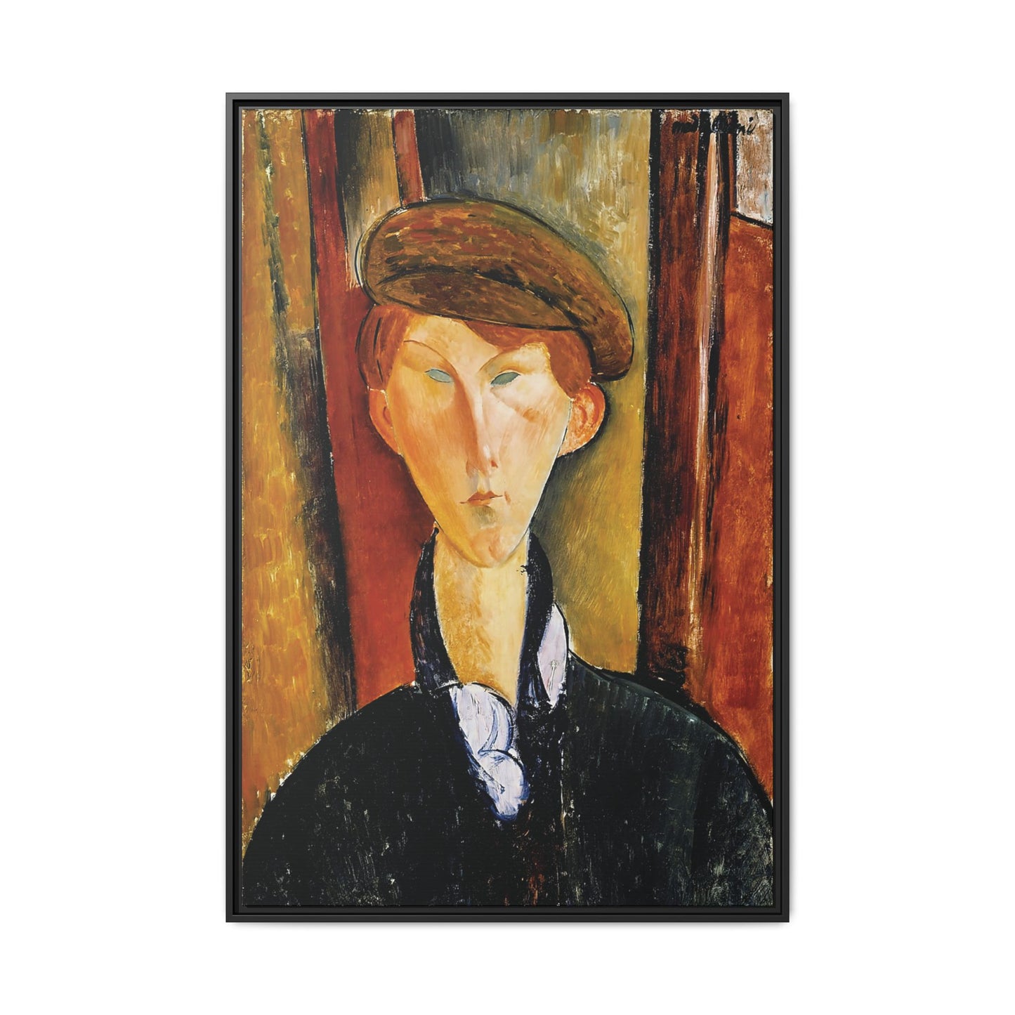 Young Man with a Cap (early 20th century) by Amedeo Modigliani / Toile encadrée sur caisse américaine
