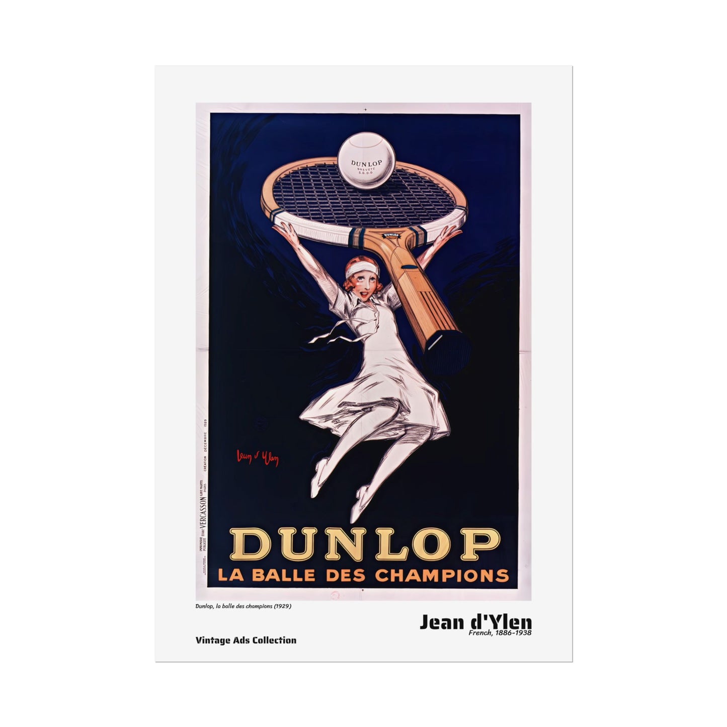 Dunlop, la balle des champions (1929) by Jean d'Ylen / Affiche imprimée - Série Vintage Ads Collection