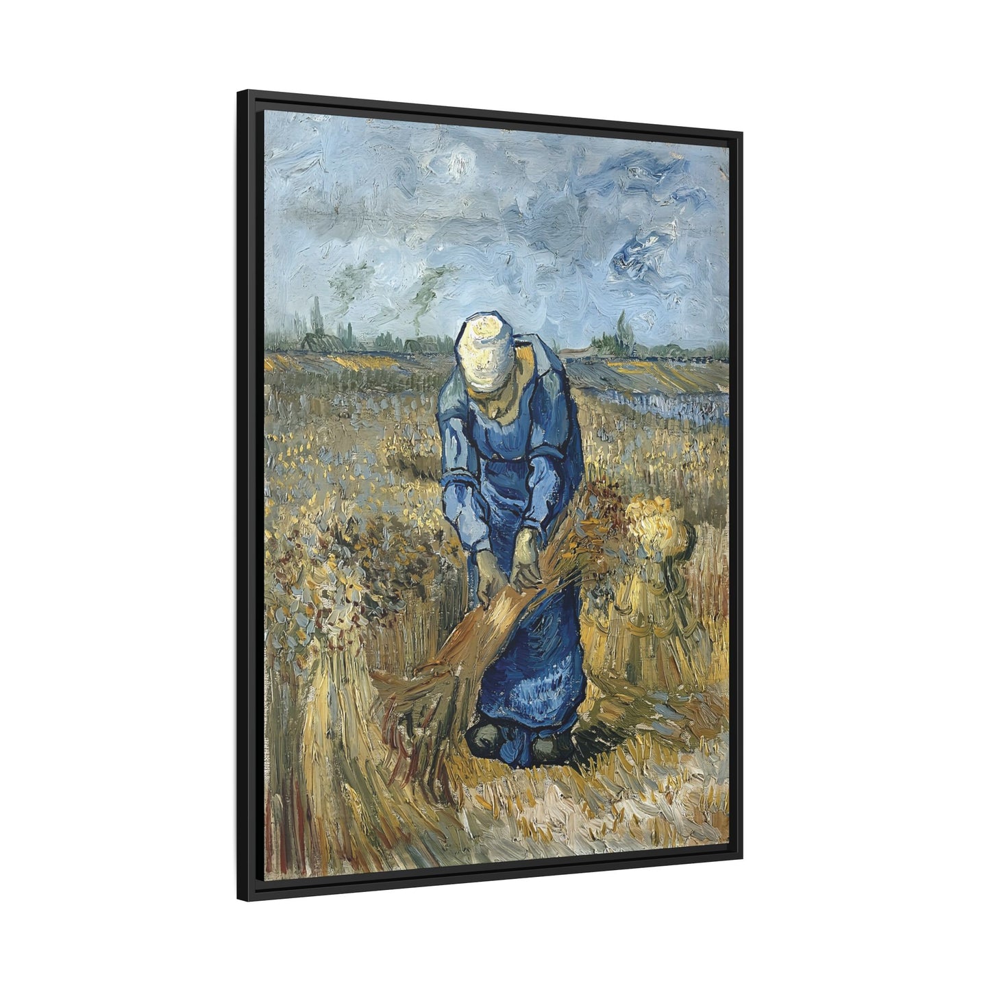 Peasant Woman Binding Sheaves (After Millet) by Vincent van Gogh / Toile encadrée sur caisse américaine