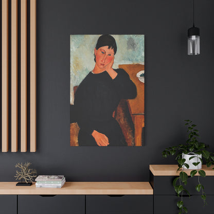 Elvira Resting at a Table (1919) by Amedeo Modigliani / Reproduction Fine Art sur Toile / Flanc Large Epaisseur 3.2 cm - 1.25 inch