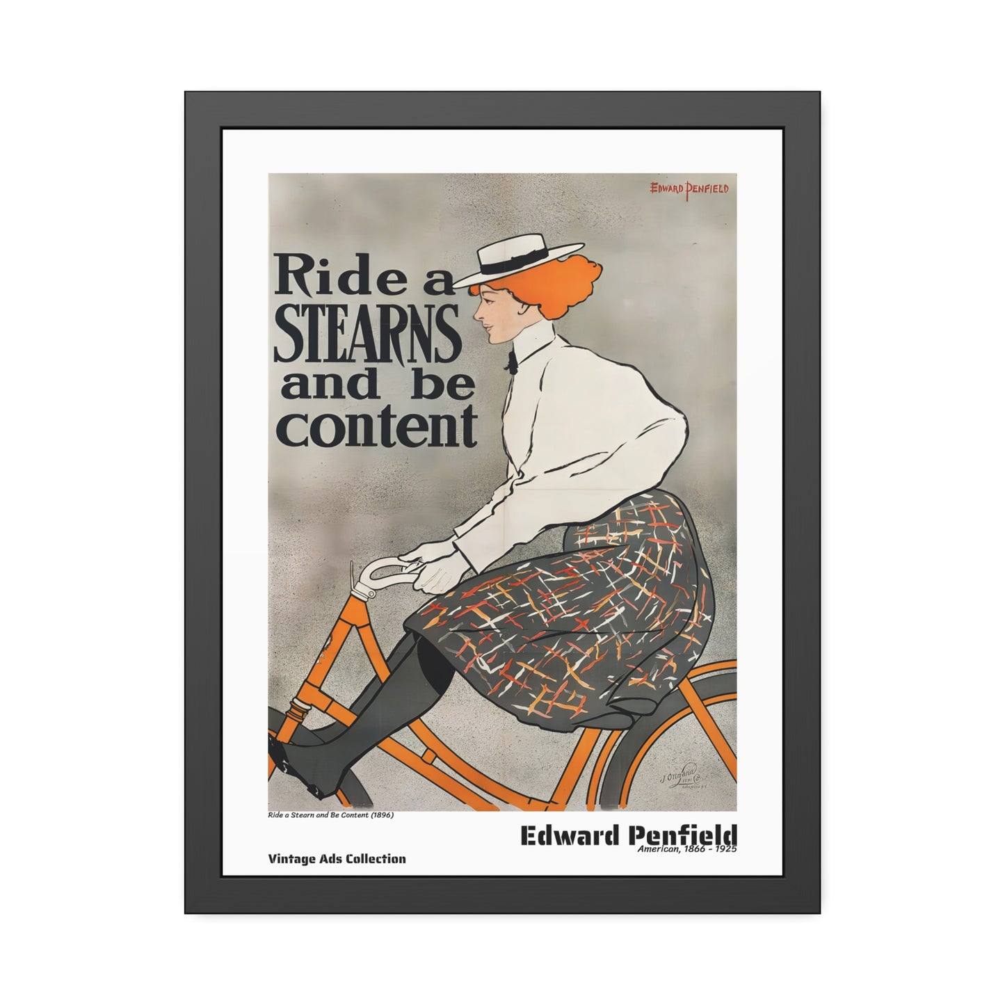 Ride a Stearn and Be Content (1896) by Edward Penfield / Affiche Encadrée Série Vintage Ads Collection