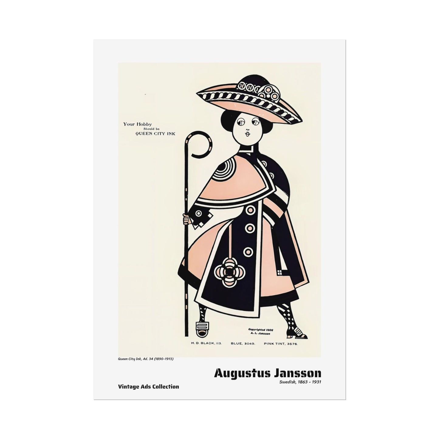 Queen City Ink, Ad. 34 (1890-1913) by Augustus Jansson / Affiche imprimée - Série Vintage Ads Collection