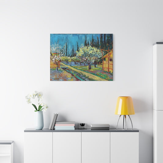 Orchard Bordered by Cypresses (1888) by Vincent van Gogh  / Reproduction Fine Art sur Toile / Epaisseur 3,2cm - 1'25 po