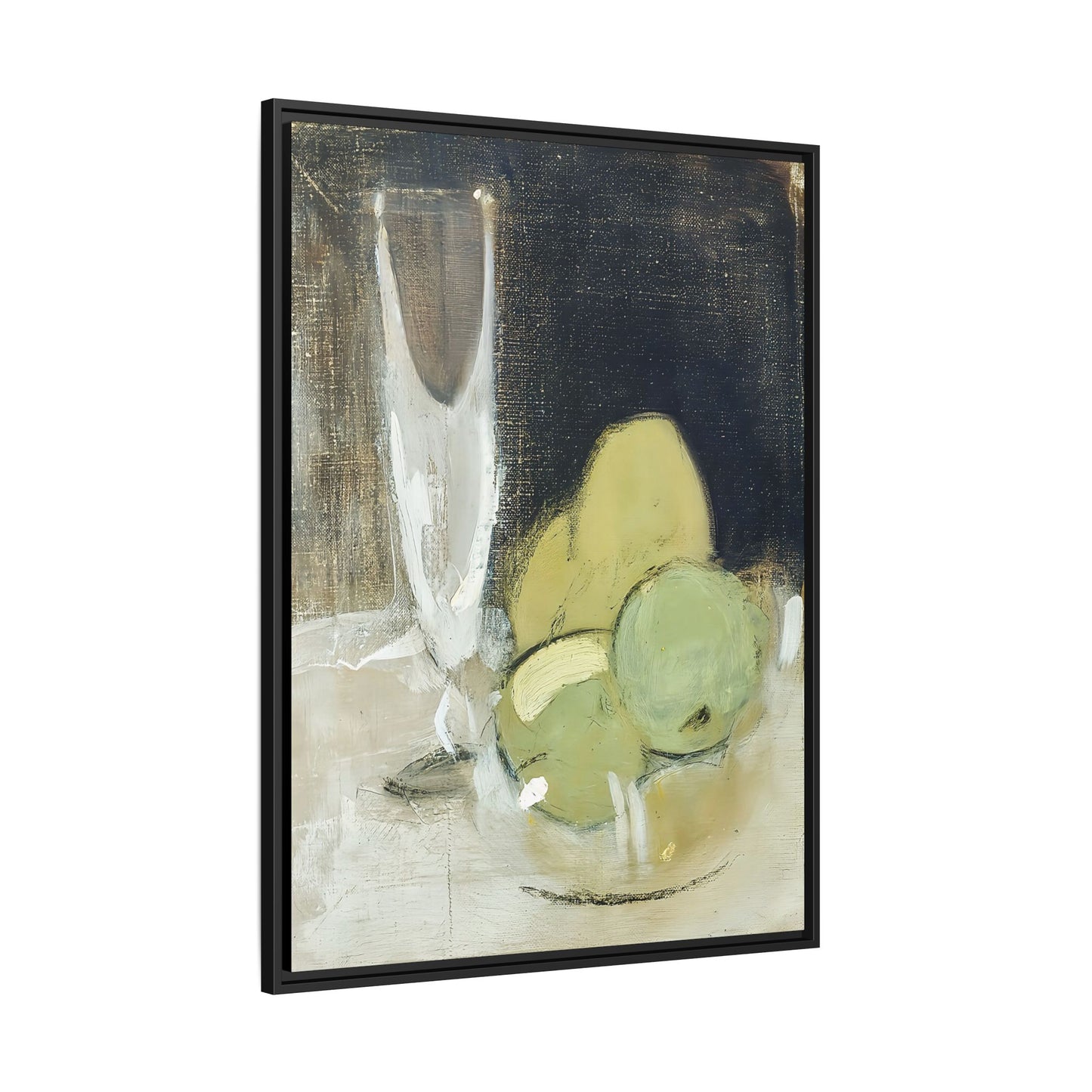 Green Apples And Champagne Glass (1934) by Helene Schjerfbeck  / Toile encadrée sur caisse américaine
