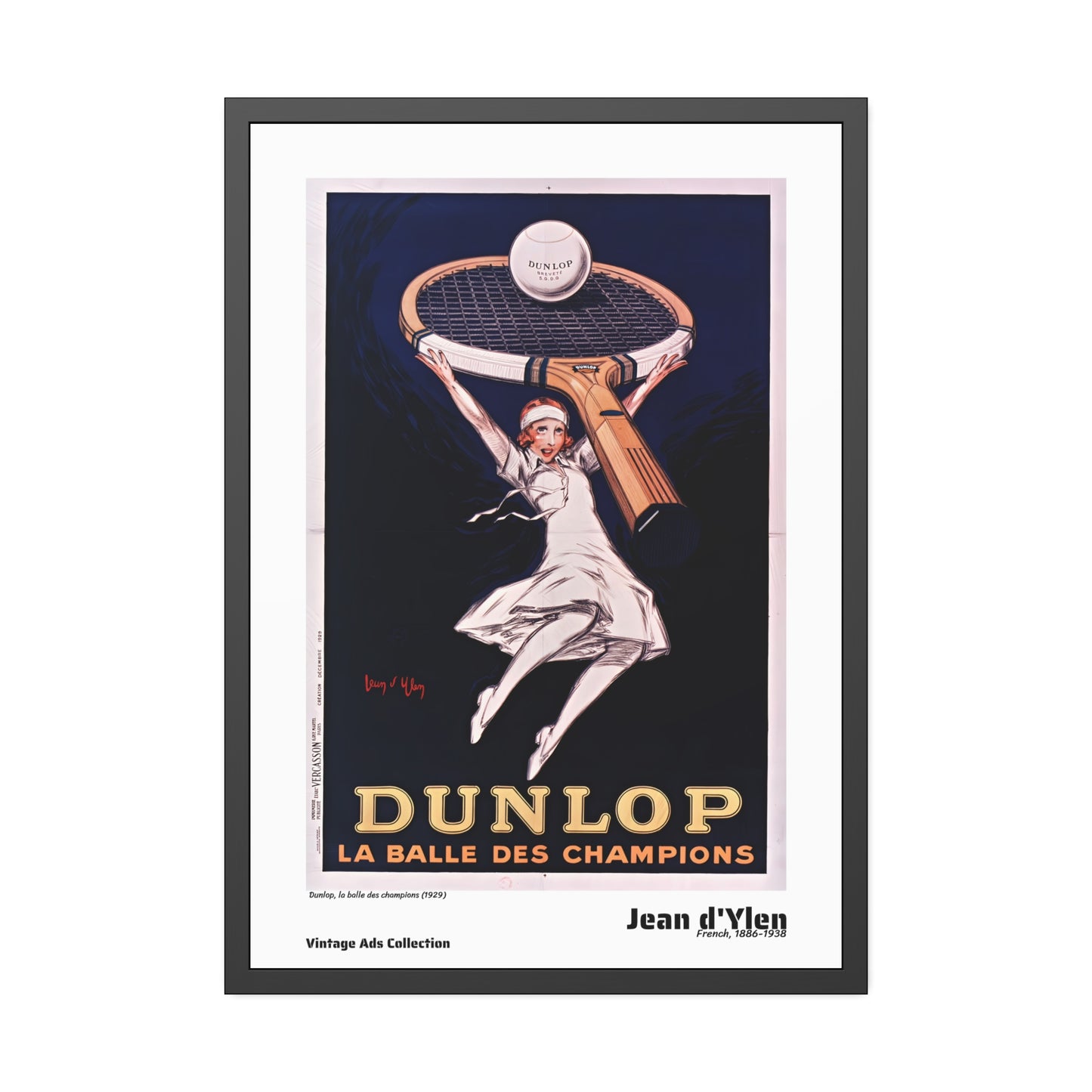 Dunlop, la balle des champions (1929) by Jean d'Ylen / Affiche Encadrée Série Vintage Ads Collection