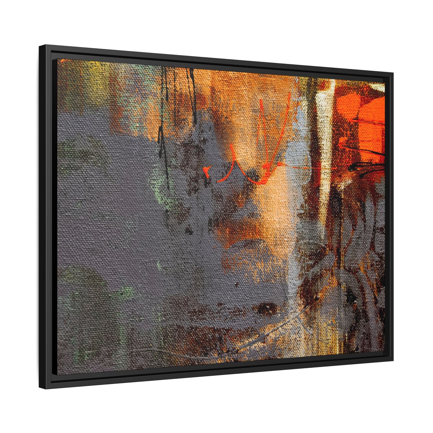 Tableau Beaux Arts Anthracite & Orange "Série Sign Collections" / Toile encadrée sur caisse américaine