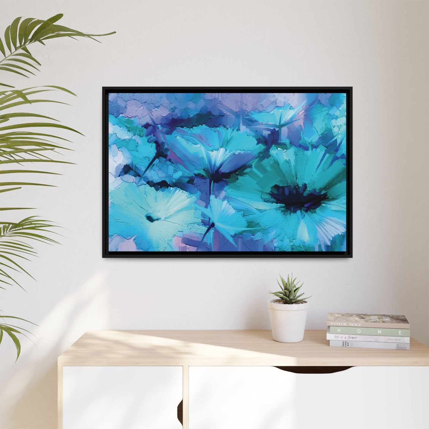 Tableau Floral Turquoise "Série Sign Collections" / Toile encadrée sur caisse américaine