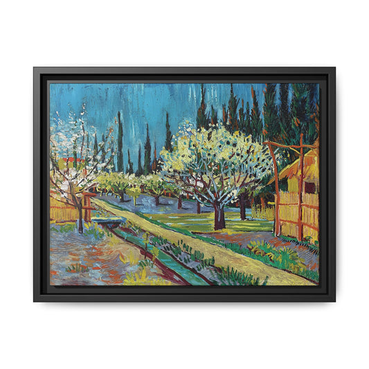 Orchard Bordered by Cypresses (1888) by Vincent van Gogh / Toile encadrée sur caisse américaine