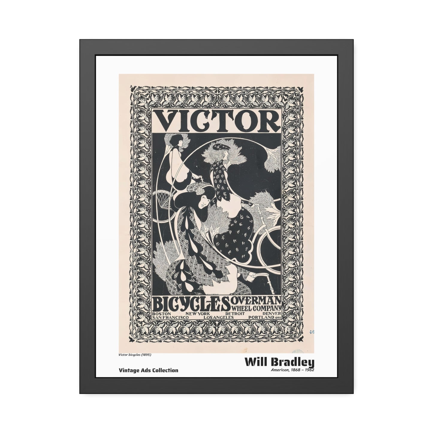 Victor bicycles (1895) by Will Bradley / Affiche Encadrée Série Vintage Ads Collection