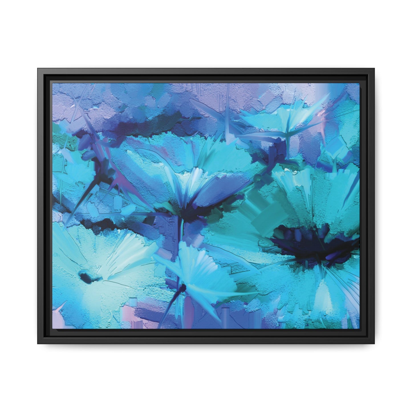 Tableau Floral Turquoise "Série Sign Collections" / Toile encadrée sur caisse américaine