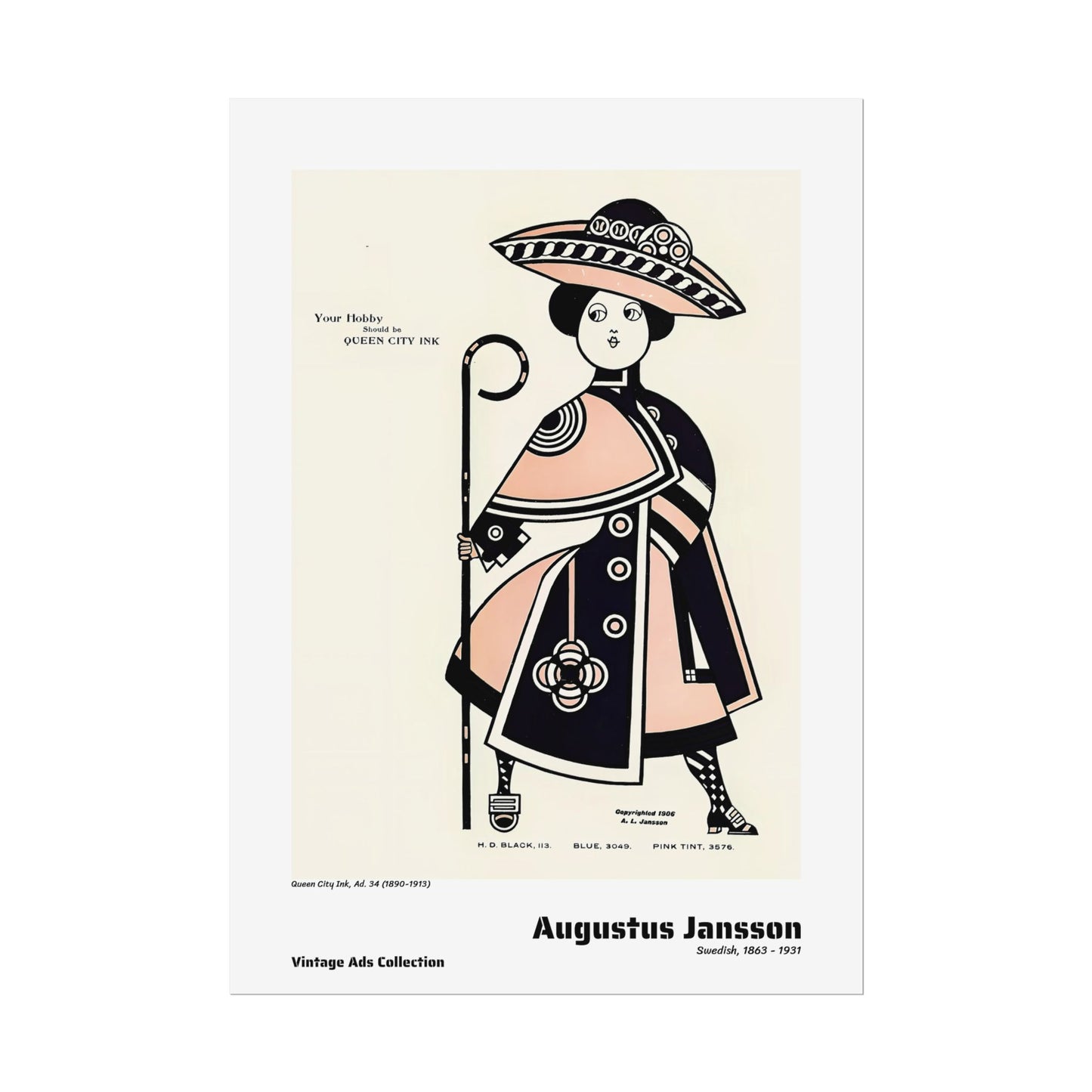 Queen City Ink, Ad. 34 (1890-1913) by Augustus Jansson / Affiche imprimée - Série Vintage Ads Collection