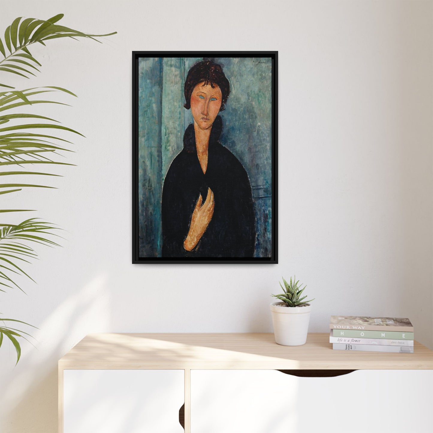 Femme aux yeux bleus (1918)  by Amedeo Modigliani / Toile encadrée sur caisse américaine