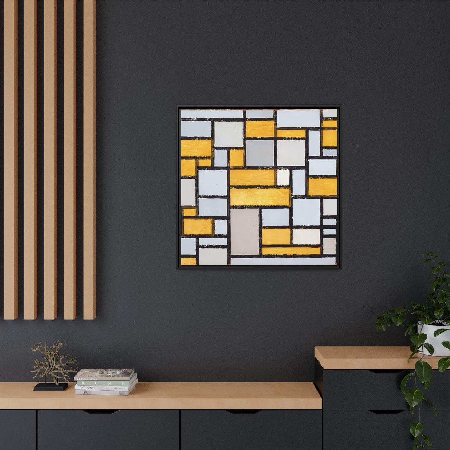 Composition with Grid 1 (1918) by Piet Mondrian  / Toile encadrée sur caisse américaine