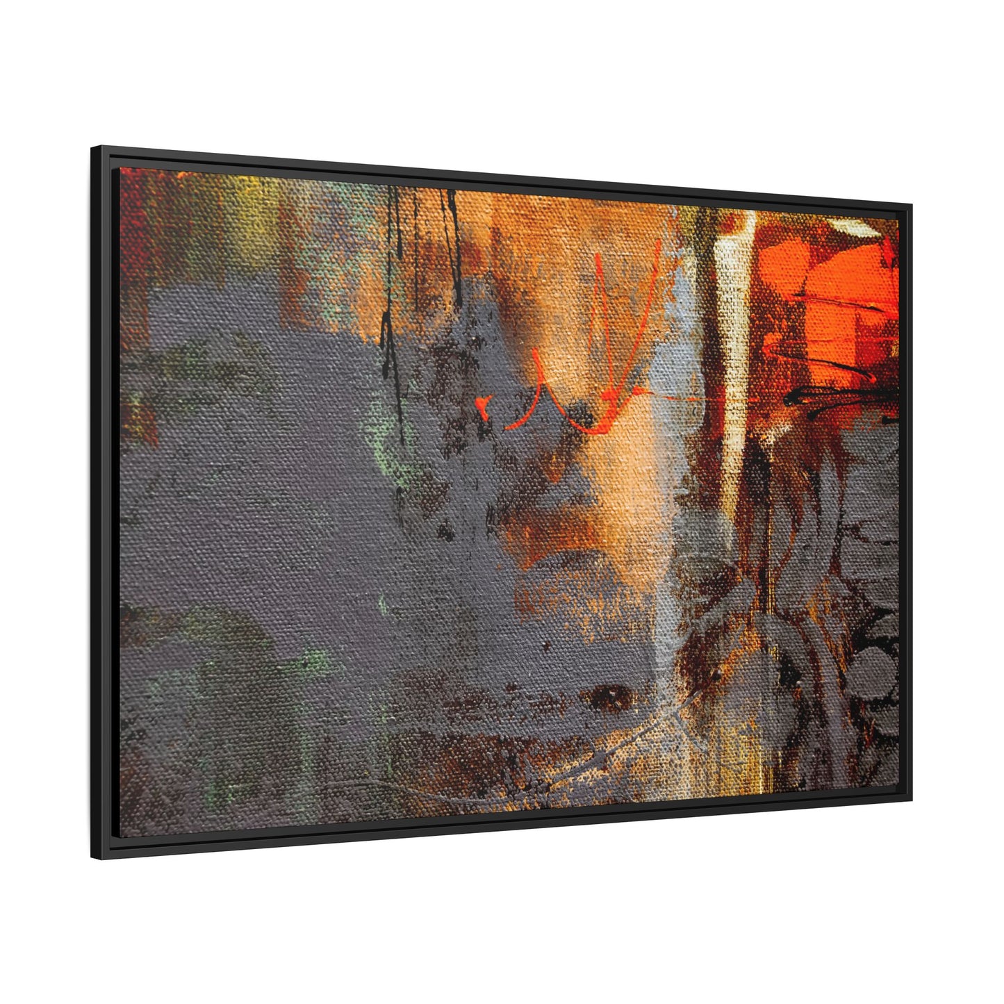 Tableau Beaux Arts Anthracite & Orange "Série Sign Collections" / Toile encadrée sur caisse américaine