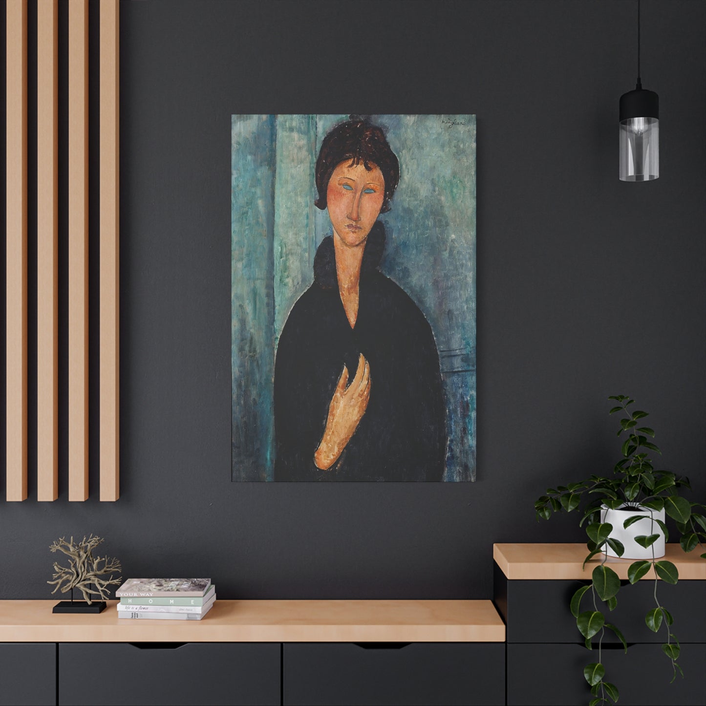 Femme aux yeux bleus (1918) by Amedeo Modigliani / Reproduction Fine Art sur Toile / Flanc Large Epaisseur 3.2 cm - 1.25 inch