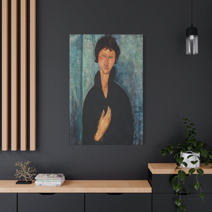 Femme aux yeux bleus (1918) by Amedeo Modigliani / Reproduction Fine Art sur Toile / Flanc Large Epaisseur 3.2 cm - 1.25 inch