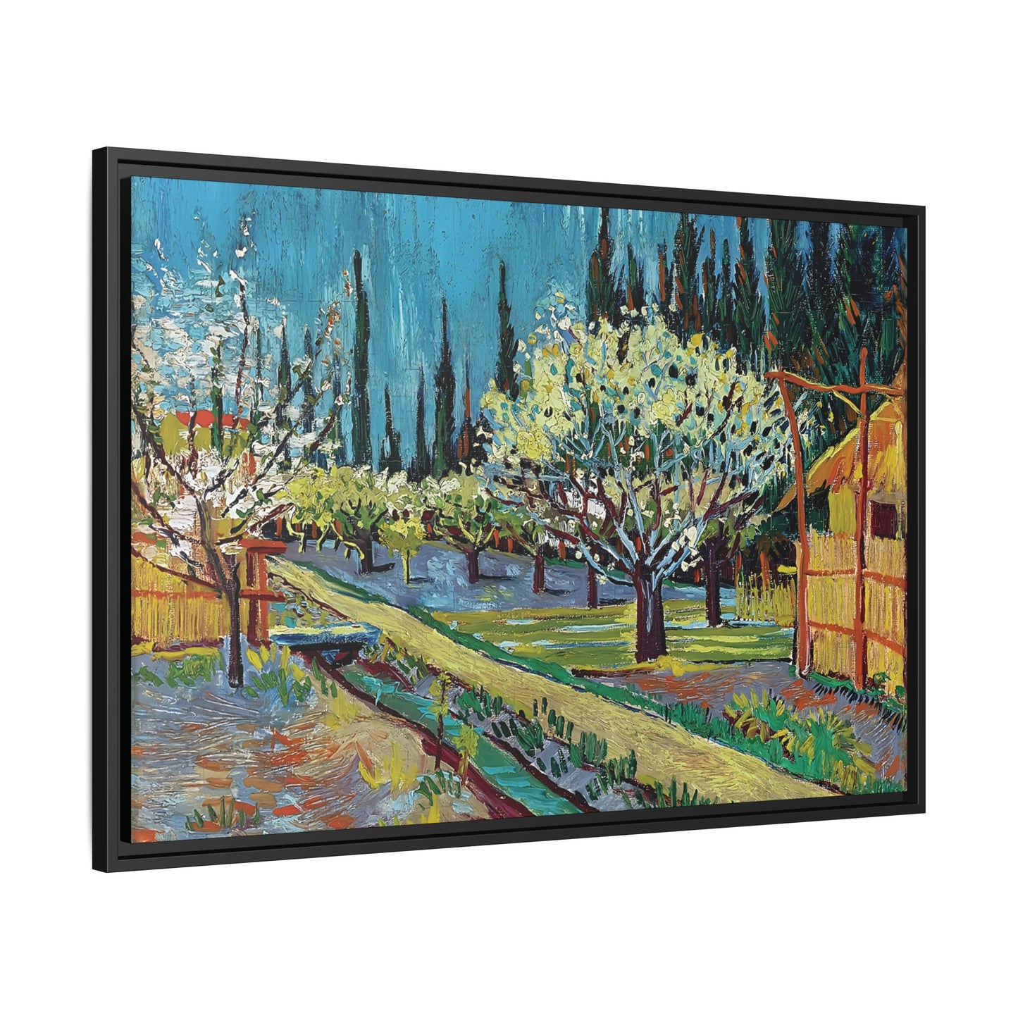 Orchard Bordered by Cypresses (1888) by Vincent van Gogh / Toile encadrée sur caisse américaine