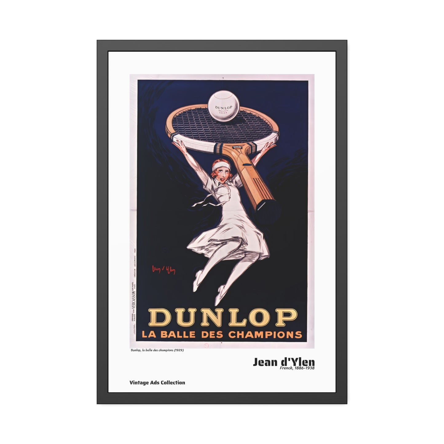 Dunlop, la balle des champions (1929) by Jean d'Ylen / Affiche Encadrée Série Vintage Ads Collection
