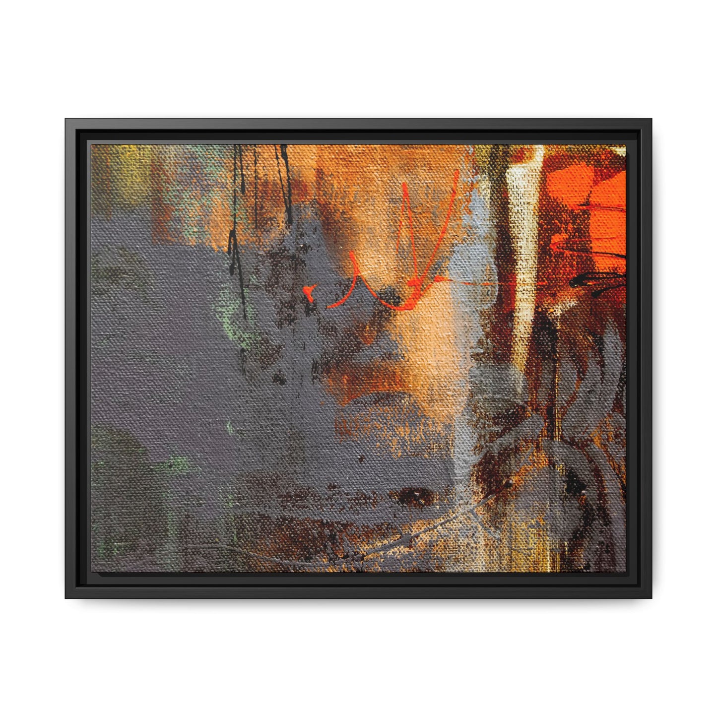 Tableau Beaux Arts Anthracite & Orange "Série Sign Collections" / Toile encadrée sur caisse américaine
