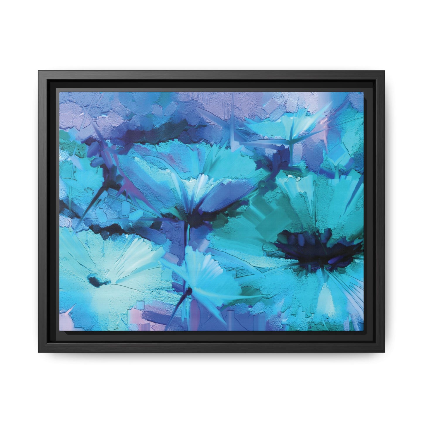 Tableau Floral Turquoise "Série Sign Collections" / Toile encadrée sur caisse américaine