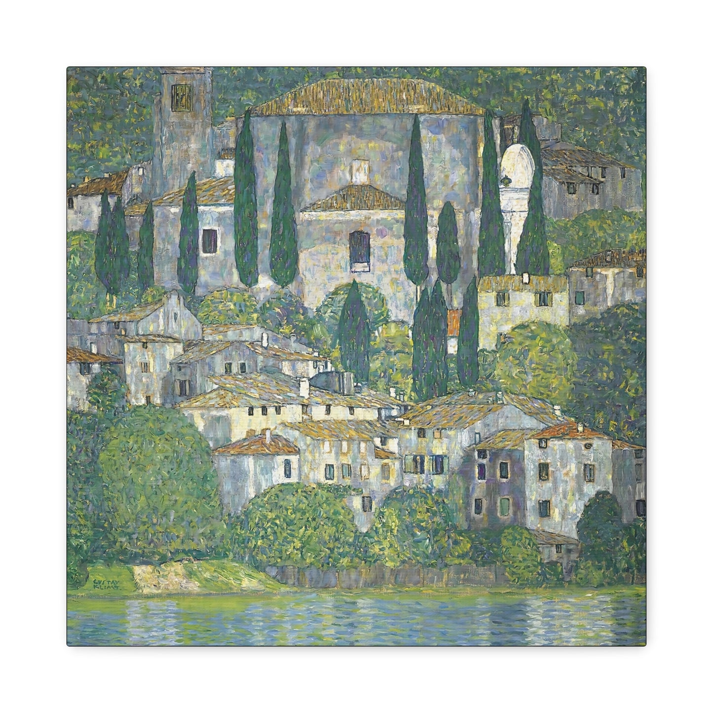 Church In Cassone - Landscape With Cypresses by Gustav Klimt / Reproduction Fine Art sur Toile / Flanc Large Epaisseur 3.2 cm - 1.25 inch