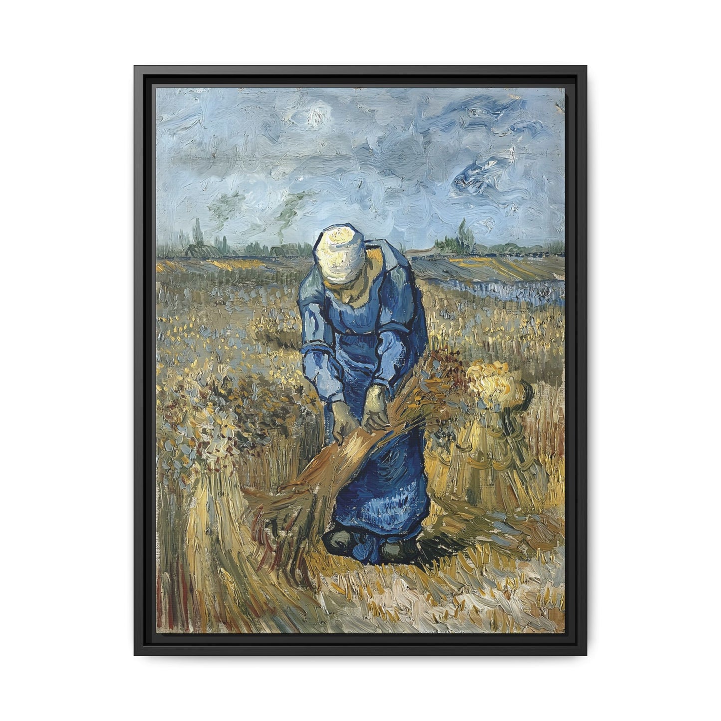 Peasant Woman Binding Sheaves (After Millet) by Vincent van Gogh / Toile encadrée sur caisse américaine