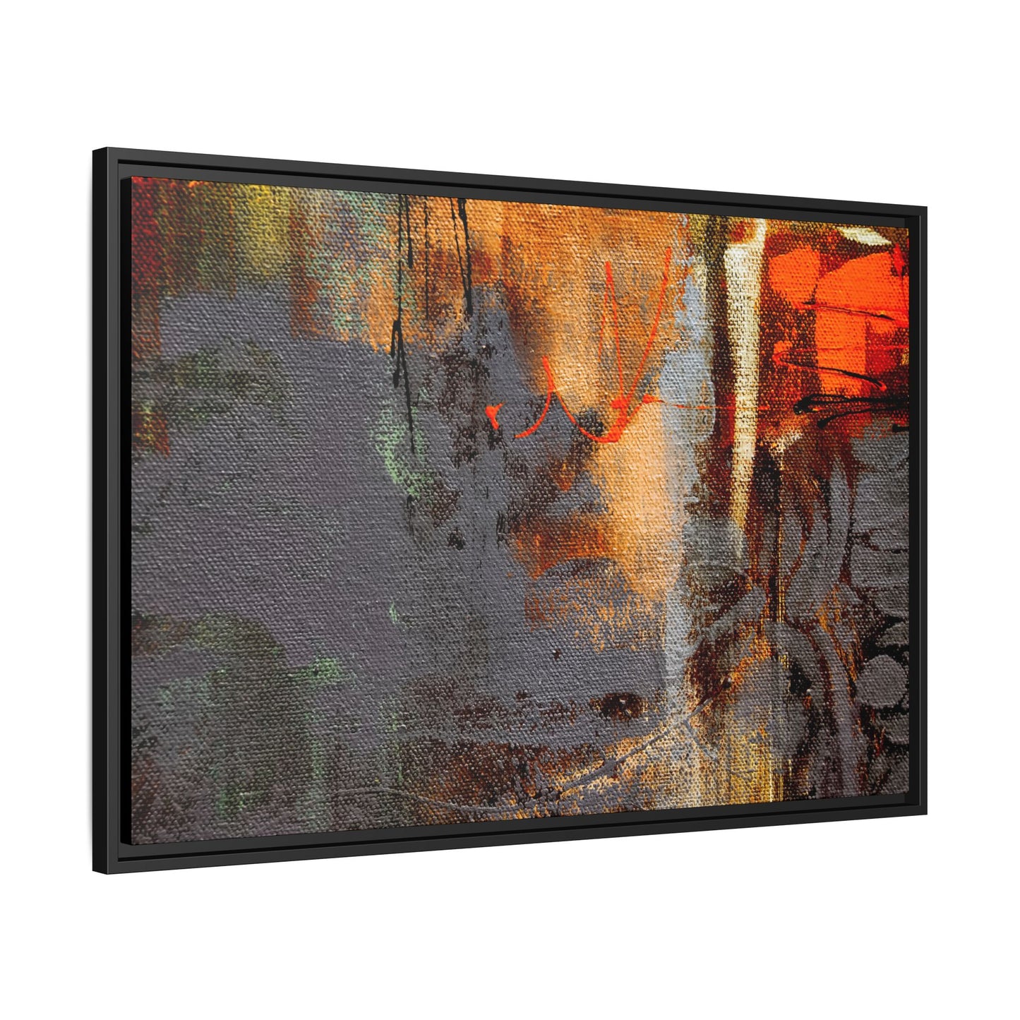 Tableau Beaux Arts Anthracite & Orange "Série Sign Collections" / Toile encadrée sur caisse américaine