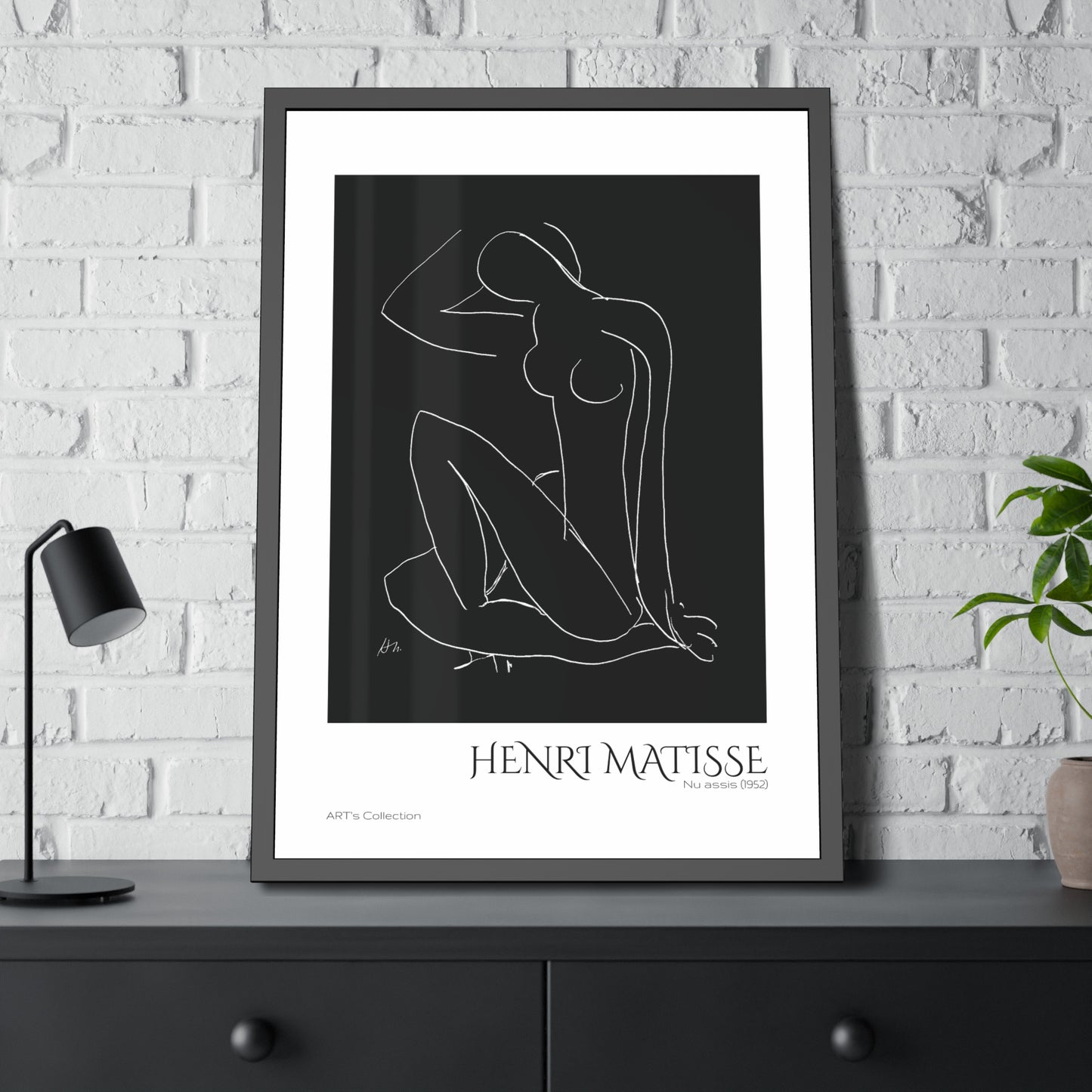 Nu assis (1952) by Henri Matisse version noire et blanche/ Affiche Encadrée série ART's Collection
