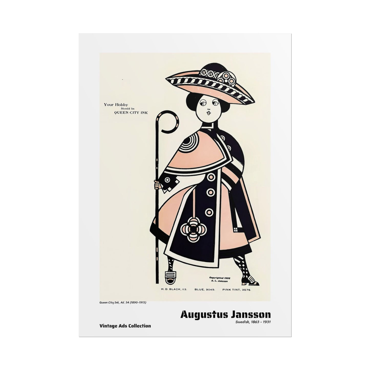 Queen City Ink, Ad. 34 (1890-1913) by Augustus Jansson / Affiche imprimée - Série Vintage Ads Collection
