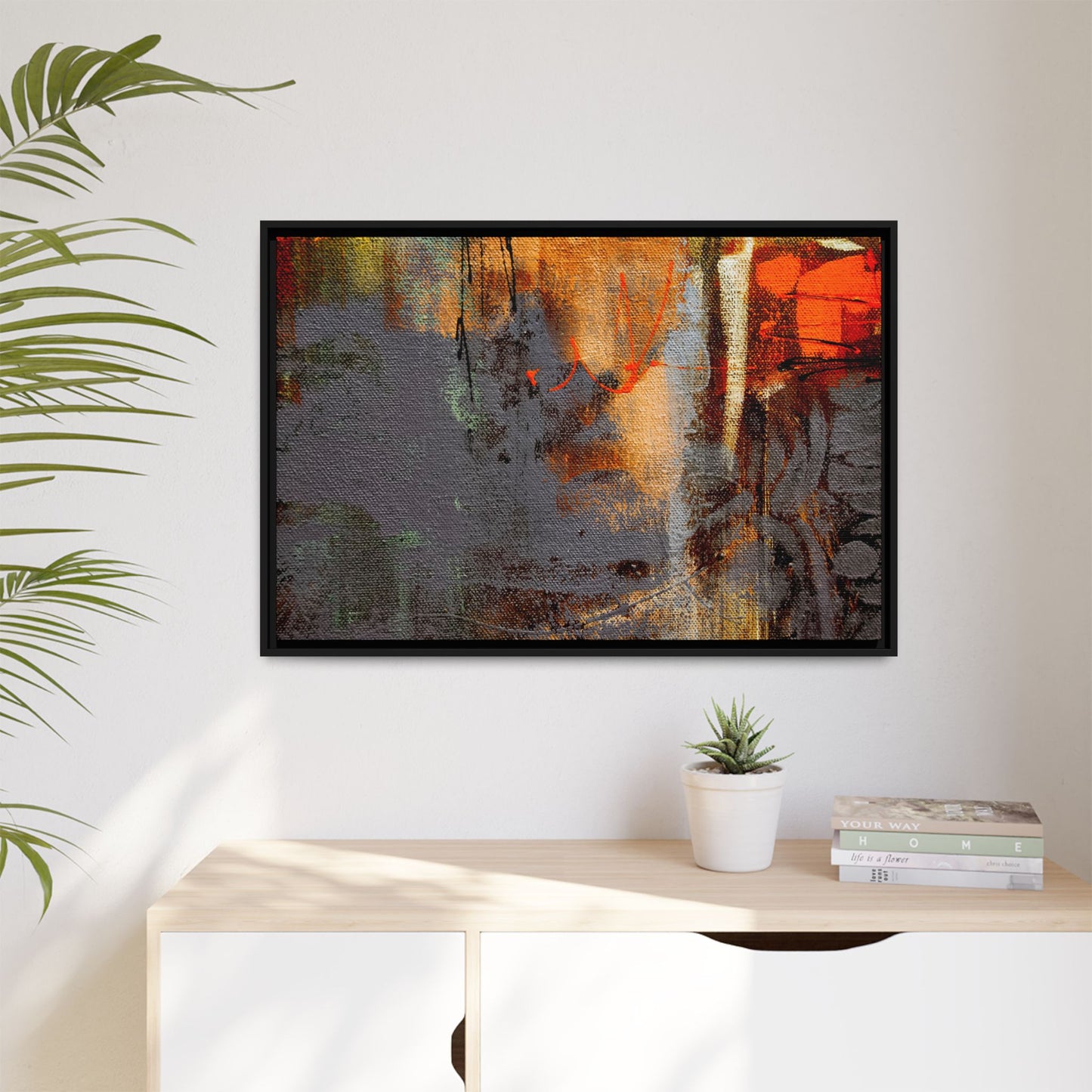 Tableau Beaux Arts Anthracite & Orange "Série Sign Collections" / Toile encadrée sur caisse américaine