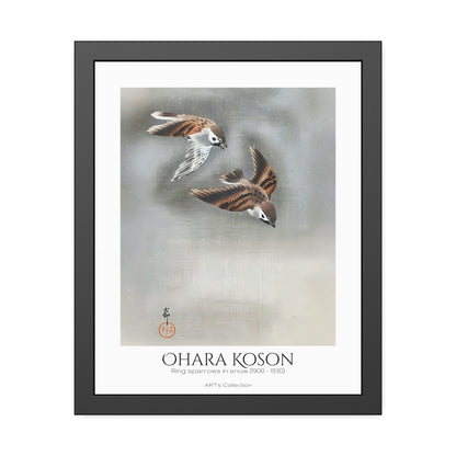Ring sparrows in snow (1900-1930) by Ohara Koson / Affiche Encadrée série ART's Collection